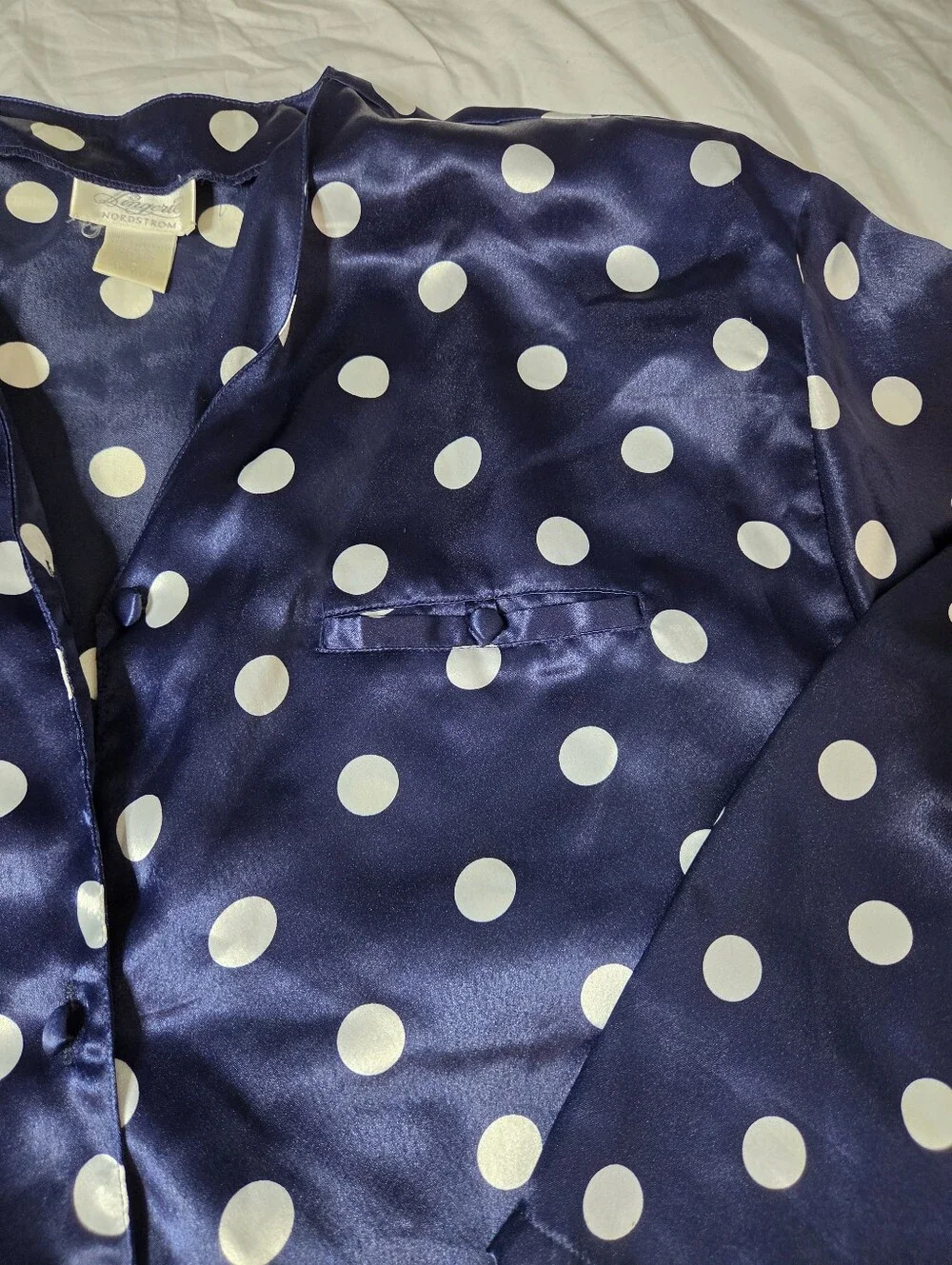 Vintage Nordstrom Satin Polka Dot Sleepshirt Shoulder Pads Nightshirt Large